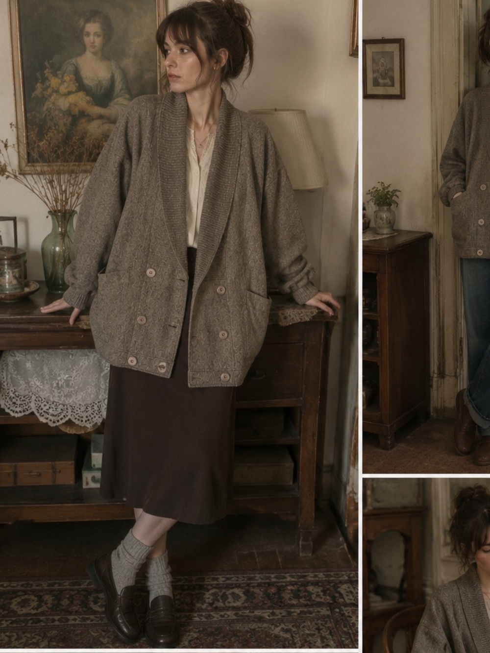 VTG unisex Sanro Melbourne Wool Coat Grey Lana Fleece unisex S/M 8